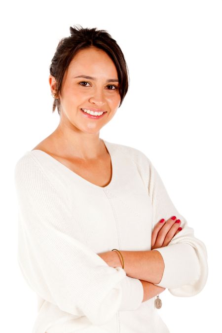Beautiful woman smiling - isolated over a white background