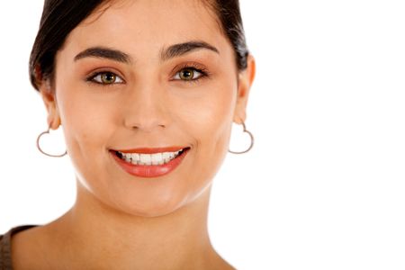 Beautiful woman smiling - isolated over a white background