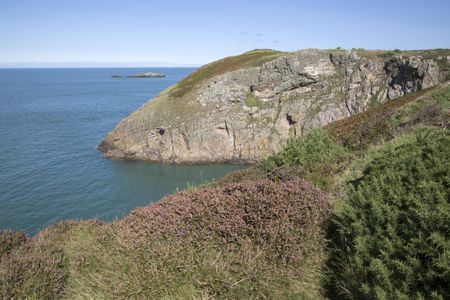 Cliffs and Island at Llanbadrig; Cemaes; Anglesey; Wales; UK