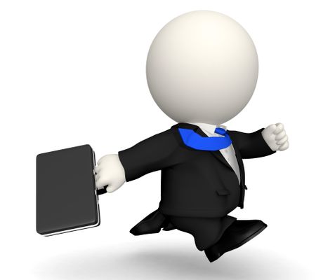3D business man in a rush - isolated over a white background