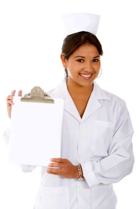 Old style nurse with a clipboard - isolated over white