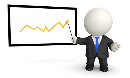 3D business man giving a conference with a growth graph