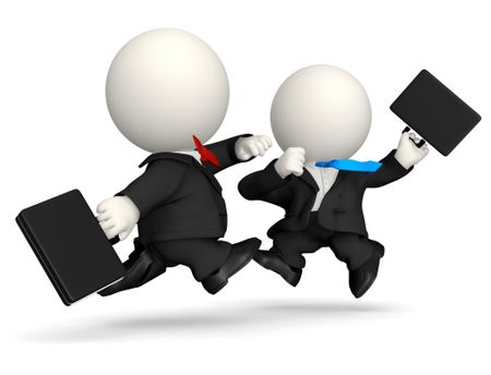 3D business men in a rush - isolated over a white background
