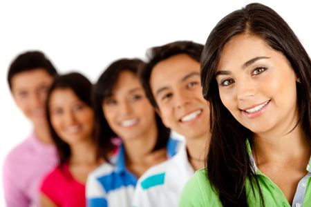 Group of young people in a row ? isolated over a white background