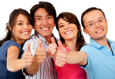 Group of friends with thumbs up ? isolated over a white background