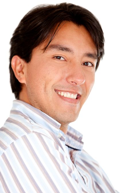 Handsome male portrait smiling ? isolated over a white background