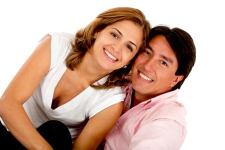 Beautiful loving couple - isolated over a white background