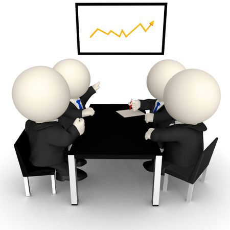 3D Business meeting with a growth graph - isolated over a white background