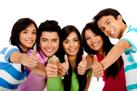 Group of people with thumbs up Ã¢Â?Â? isolated over a white background