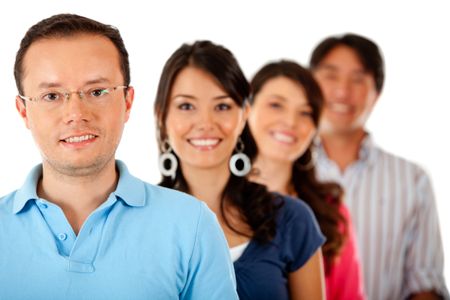 Group of young people in a row Ã¢Â?Â? isolated over a white background