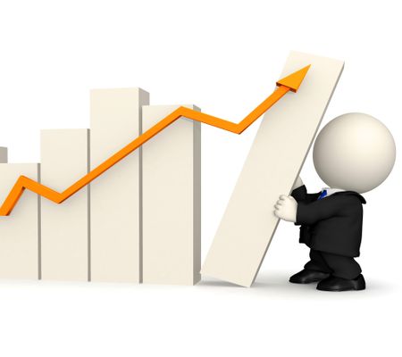 3D business man with a growth graph ? isolated over white