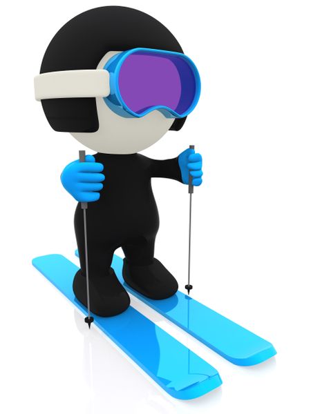 3D skier wearing ski goggles and outfit ? isolated over white