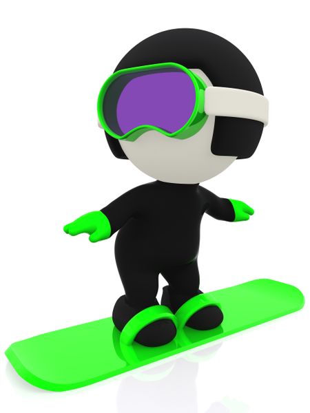 3D man snowboarding with goggles and outfit ? isolated over white