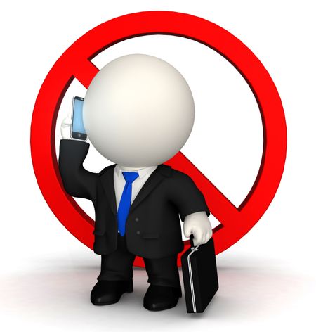3D business man being banned from talking on the phone - isolated