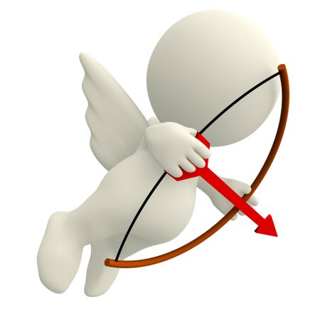 3D Cupid wih an arch and arrow - isolated over white