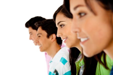 Group of people in a row looking away ? isolated over a white background
