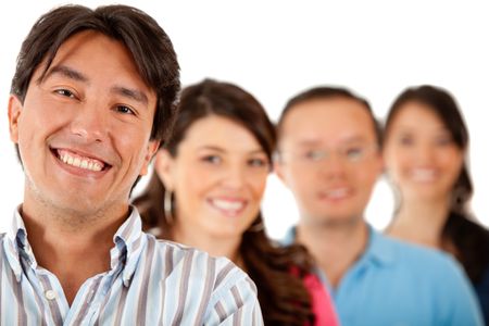 Group of young people in a row ? isolated over a white background