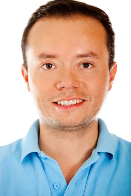 Handsome male portrait smiling ? isolated over a white background