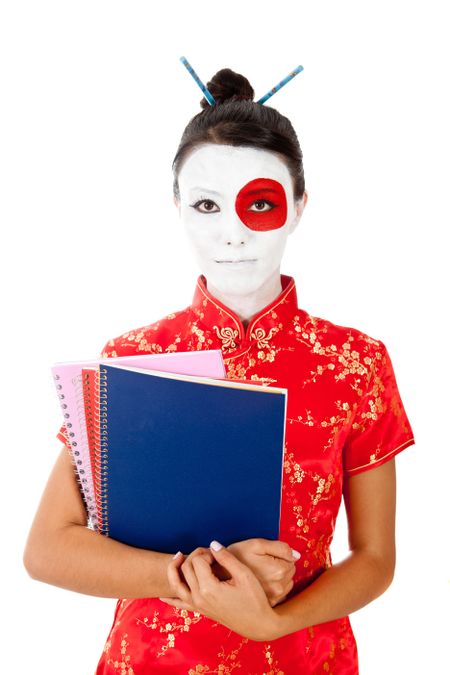 Japanese student with the flag painted on her face