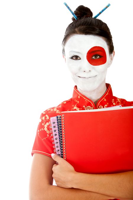 Japanese student with the flag painted on her face