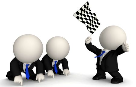 3D business men racing - isolated over a white background