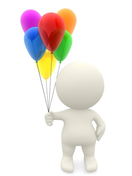 3D guy with balloons - isolated over a white background