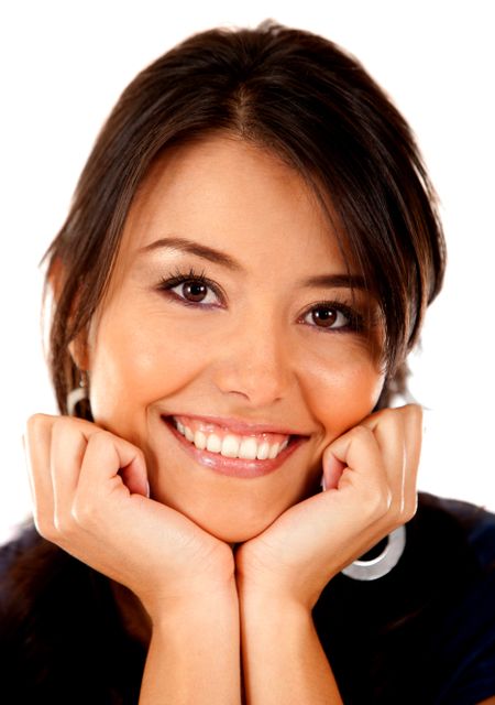 Beautiful woman portrait smiling ? isolated over a white background