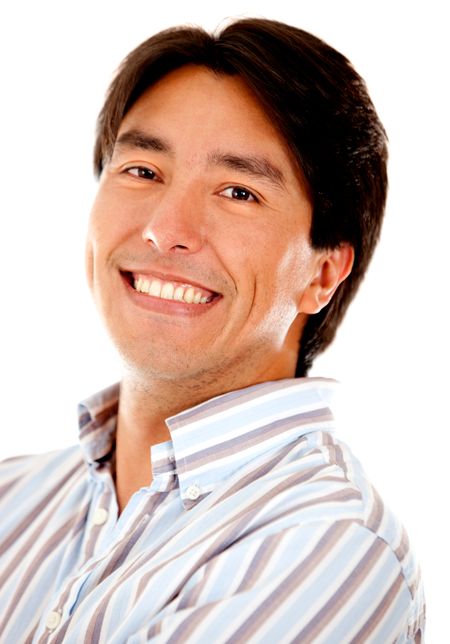 Handsome man portrait smiling ? isolated over a white background
