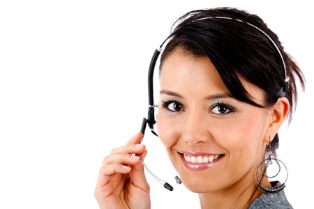 Business woman with headset - isolated over a white background