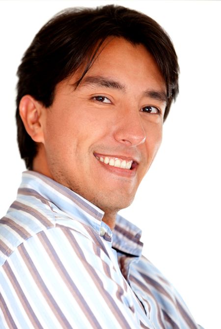 Handsome man portrait smiling ? isolated over a white background