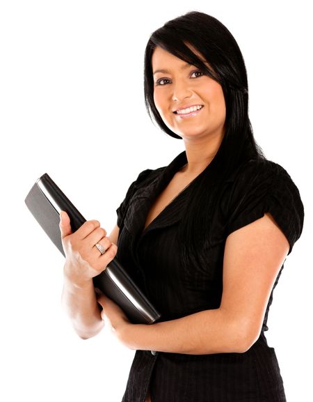 Business woman carrying a portfolio - isolated over white