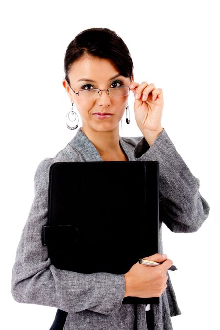 Business woman carrying a portfolio - isolated over white