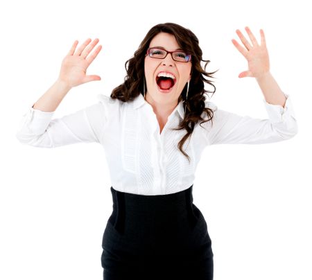 Business woman screaming isolated over a white background