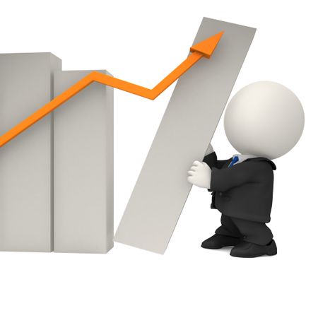 3D business man with a growth graph ? isolated over white