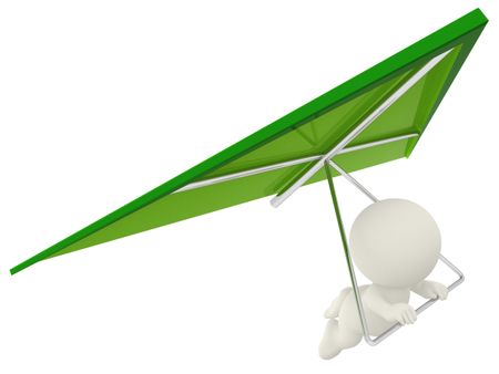 3D man paragliding - isolated over a white background
