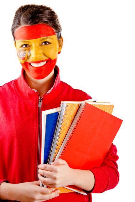 Spanish student with the flag painted on her face