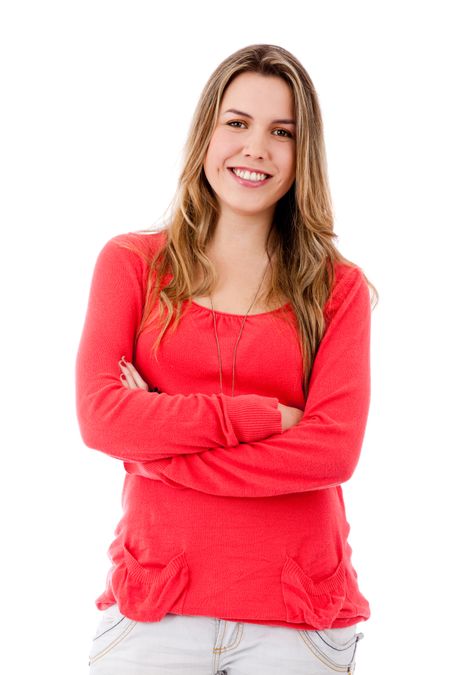 Beautiful girl smiling - isolated over a white background