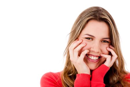 Beautiful woman smiling - isolated over a white background