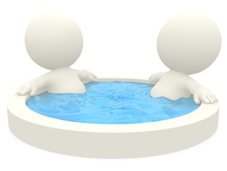 3D couple in a jacuzzi - isolated over a white background