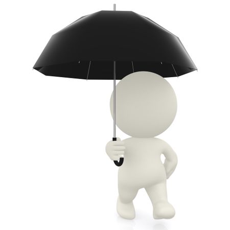 3D man with an umbrella - isolated over a white background
