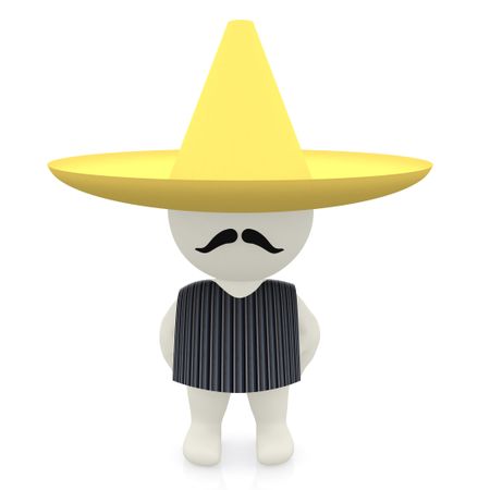 3D Mexican with a sombrero - isolated over a white background