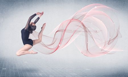Dancing ballet performance artist with abstract swirl concept on background