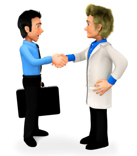 3D Doctor handshaking with a patient and smiling - isolated