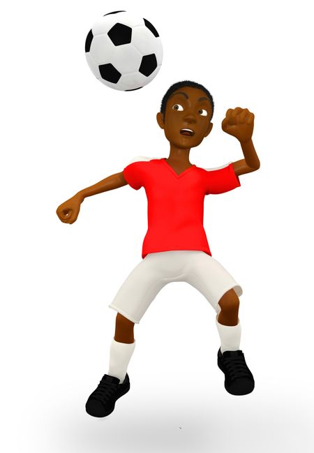 3D Male football player heading the ball in the air