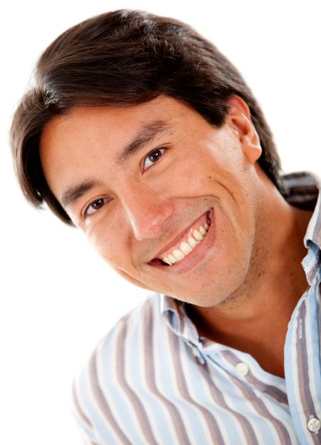 Handsome man portrait smiling ? isolated over a white background