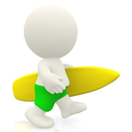 3D Male surfer with his surfboard ? isolated over white
