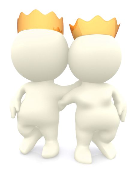 3D King and queen walking with crowns - royal couple