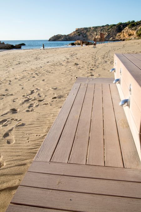 Bench at Cala Tarida Beach; Ibiza, Spain