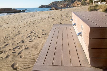 Bench at Cala Tarida Beach; Ibiza; Spain