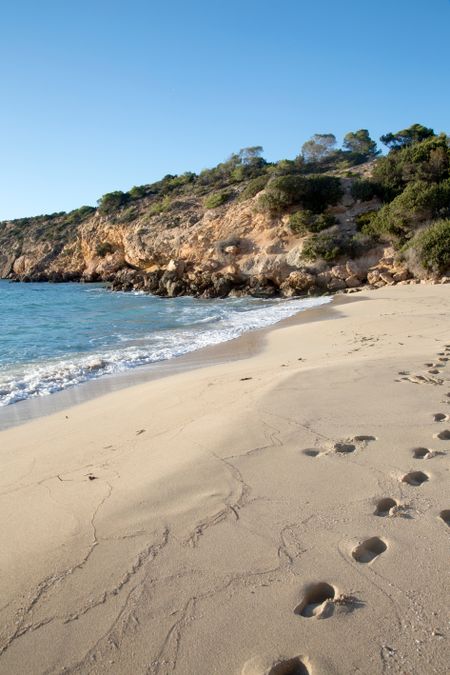 Footprints at Cala Tarida Beach; Ibiza; Spain